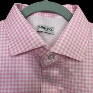 Collars & Co Polo Shirt Mens L Pink Gingham Plaid Performance Golf Preppy NEW
